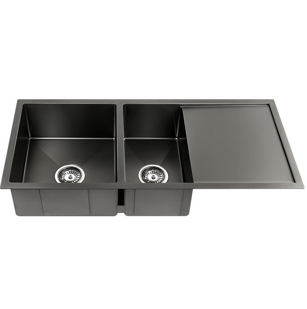 Stainless steel kitchen sink, black double bowl 100x45cm