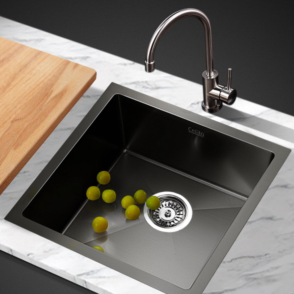 Stainless steel kitchen sink, black single bowl 44x44cm