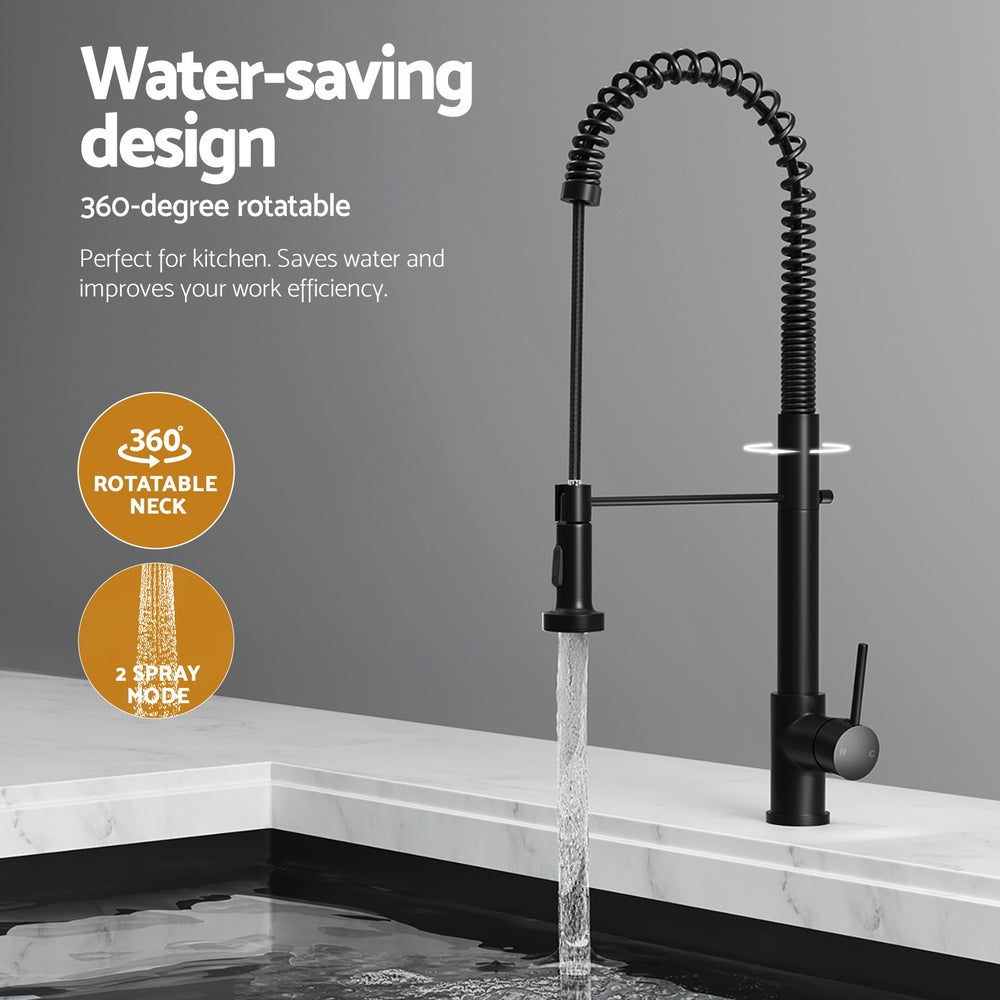 Stainless steel kitchen sink with pull out mixer tap, black single bowl 70x45cm