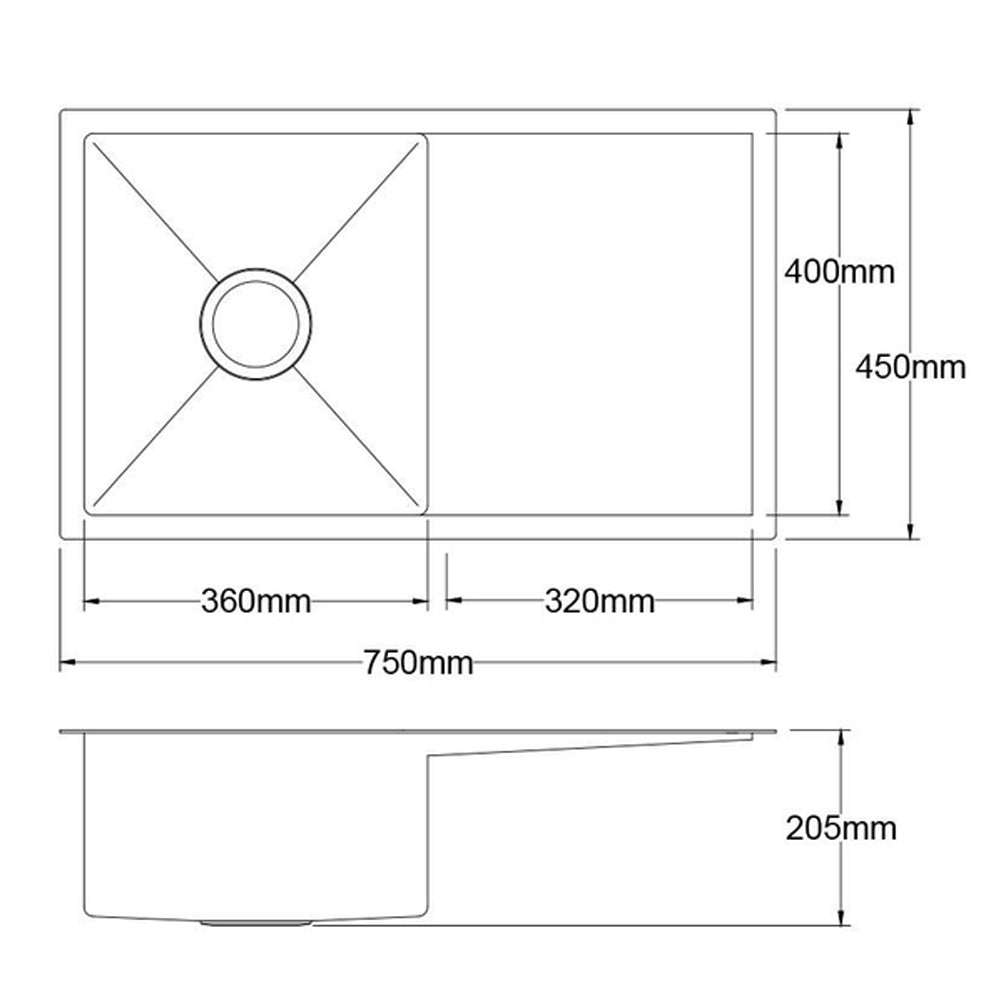 Stainless steel kitchen sink, black single bowl 75x45cm