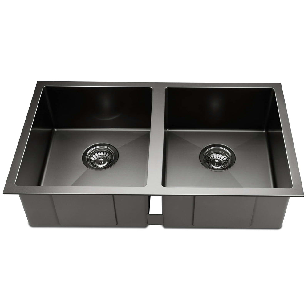 Stainless steel kitchen sink, black double bowl 77x45cm