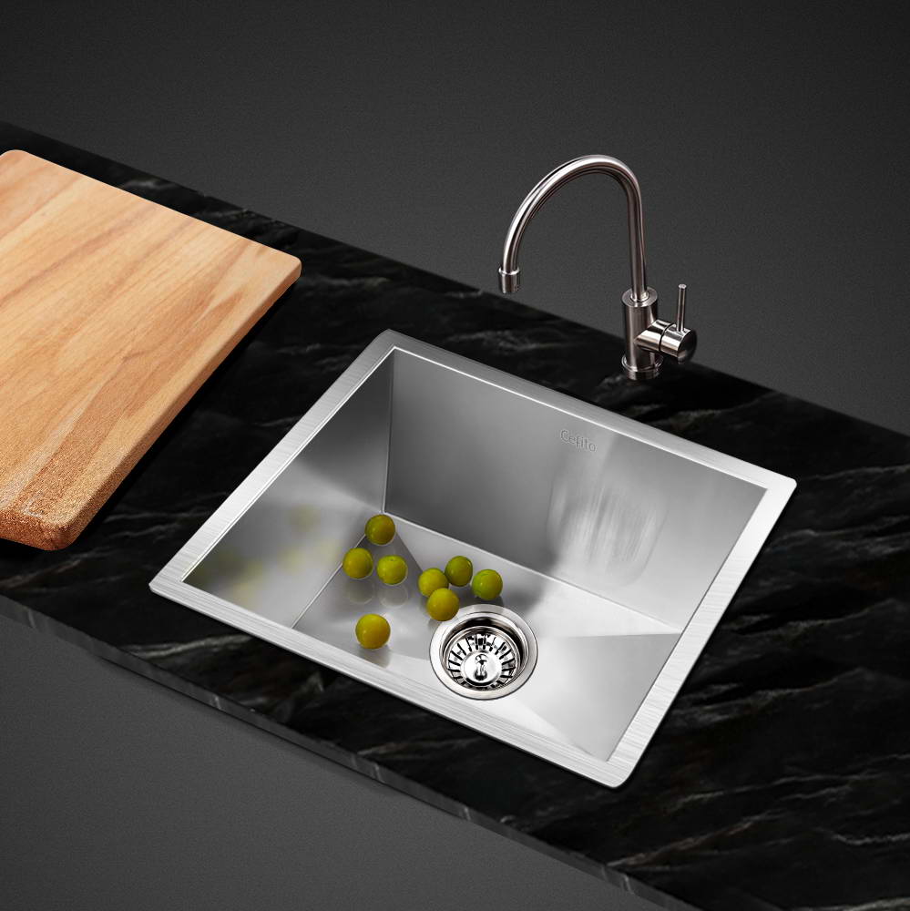 Kitchen sink, stainless steel silver single bowl 36x36cm