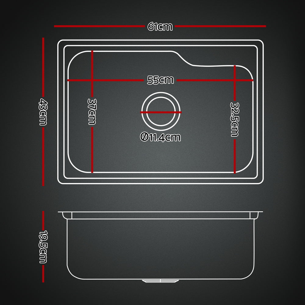 Kitchen sink, stainless steel black single bowl 61x43cm