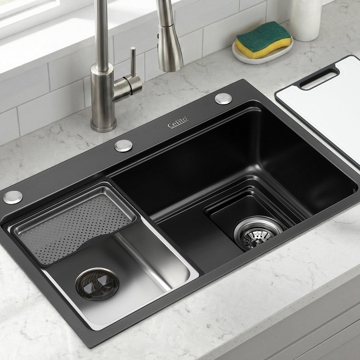 Bar prep sink, stainless steel black textured nano finish 68x45cm