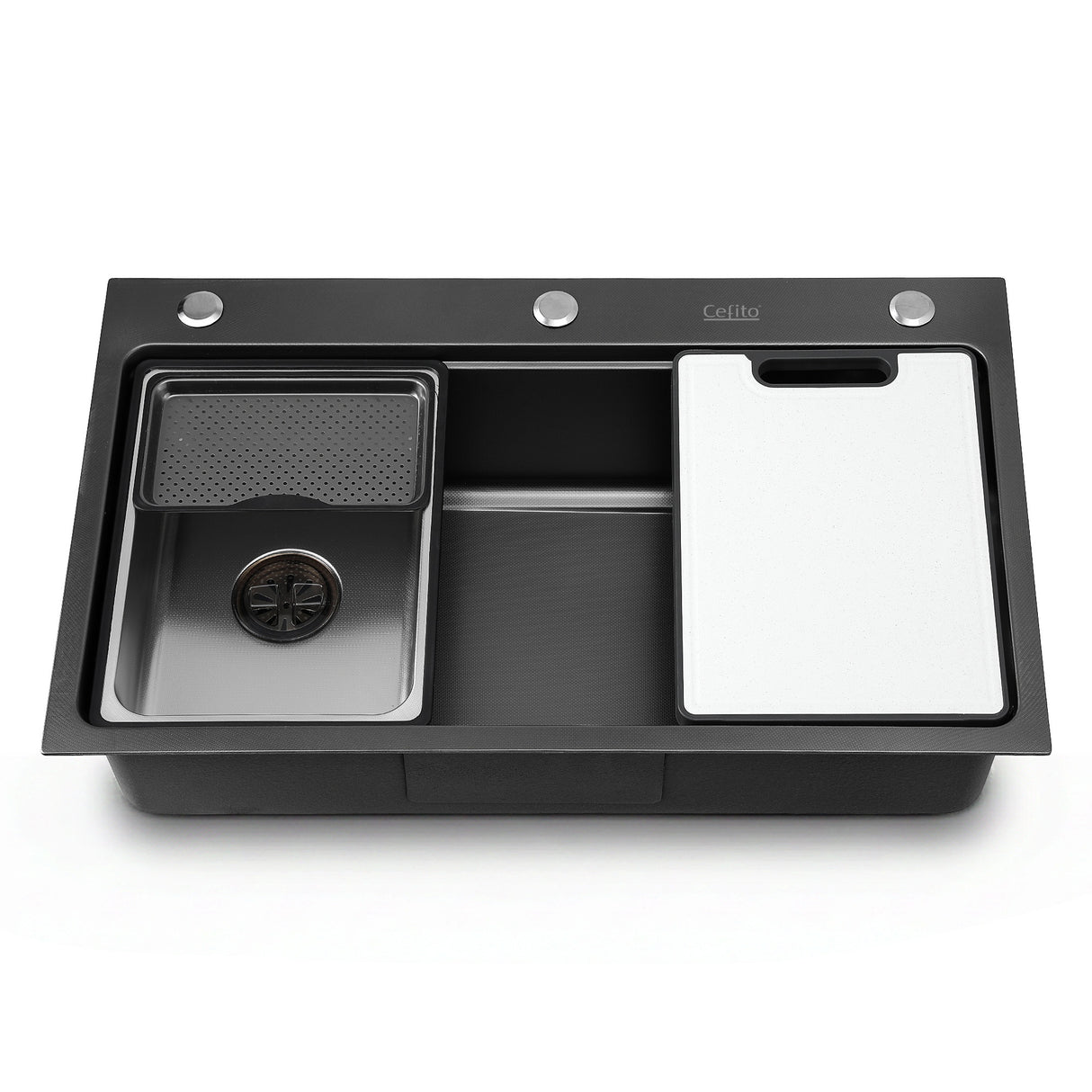 Stainless steel bar prep sink, black textured nano finish 75x45cm