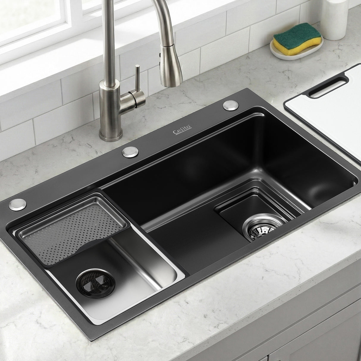 Stainless steel bar prep sink, black textured nano finish 75x45cm