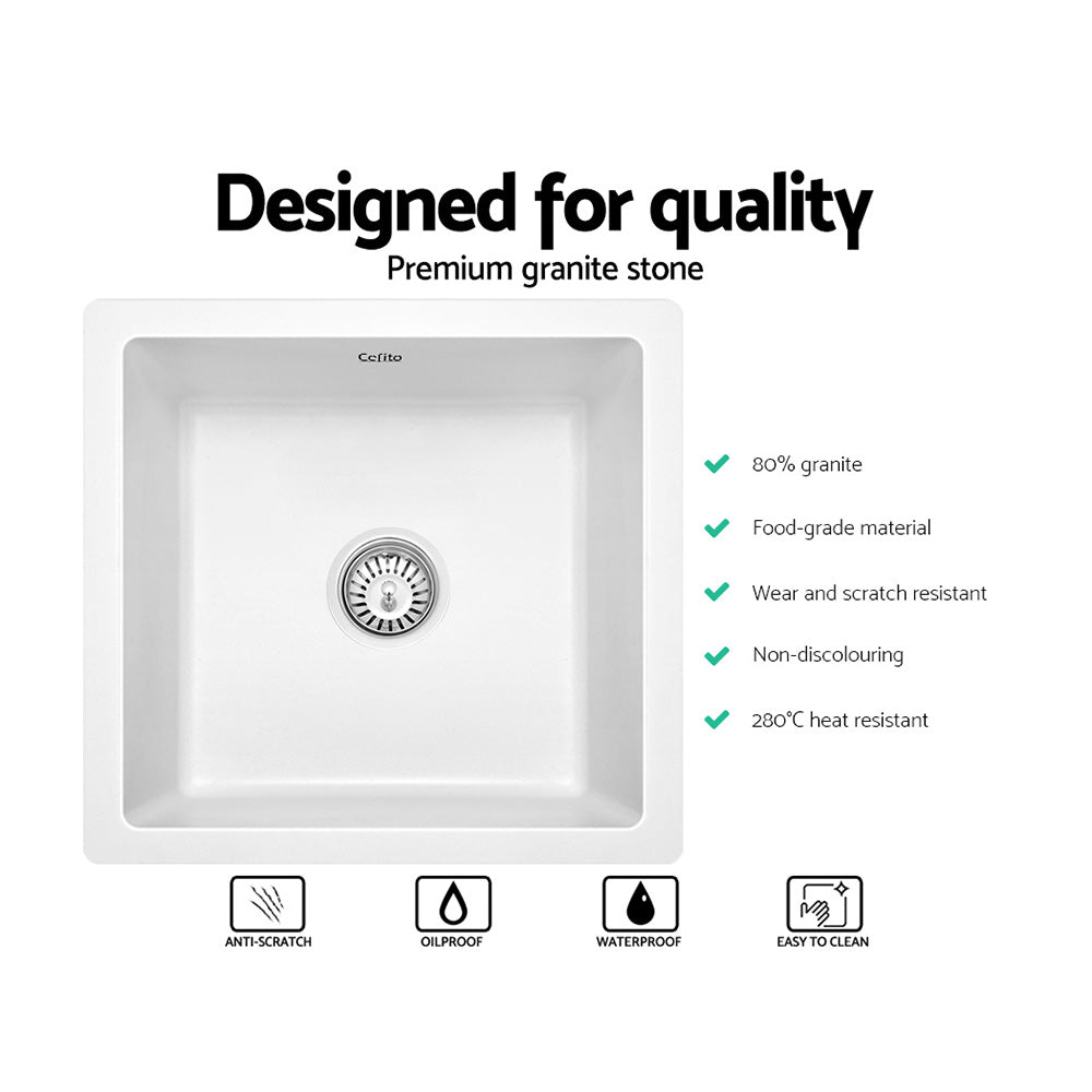 Granite stone laundry sink, white single bowl 45x45cm