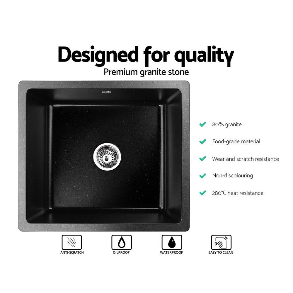 Granite stone laundry sink, black single bowl 46x41cm