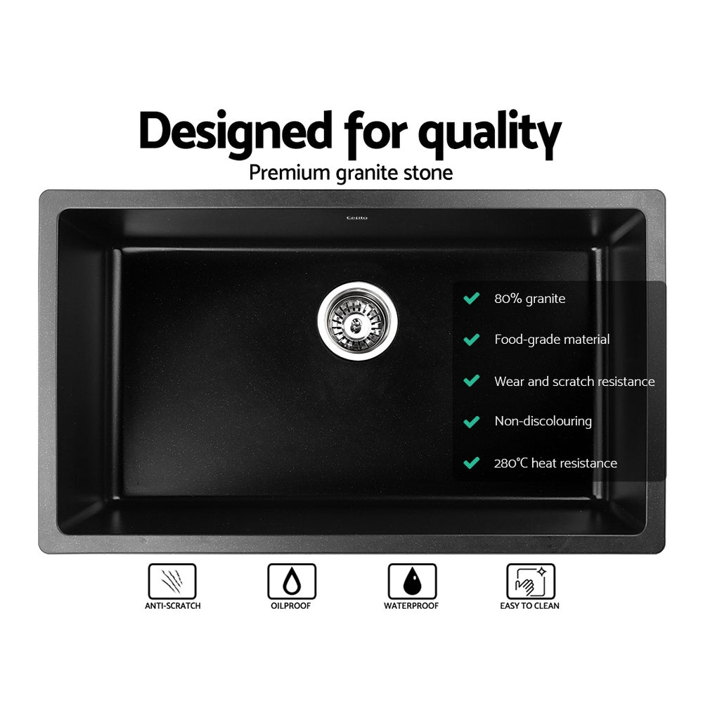 Granite stone laundry sink, black single bowl 79x46cm