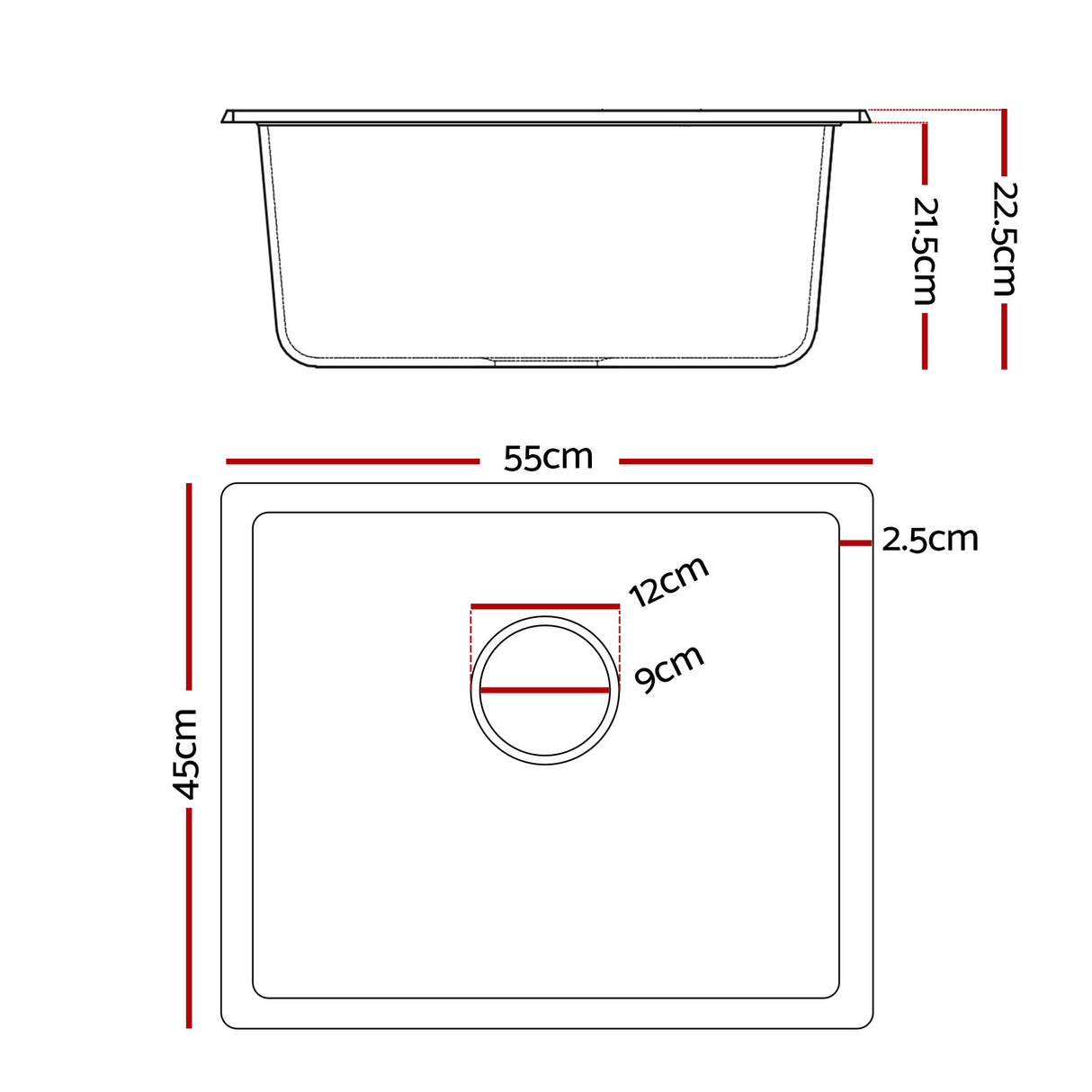 Granite stone kitchen sink, white single bowl 55x45cm