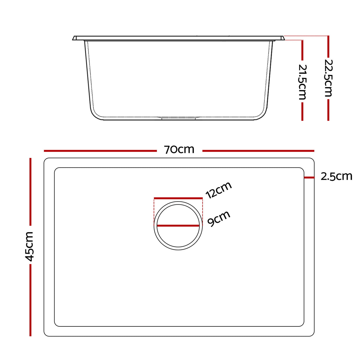 Granite stone kitchen sink, white single bowl 70x45cm