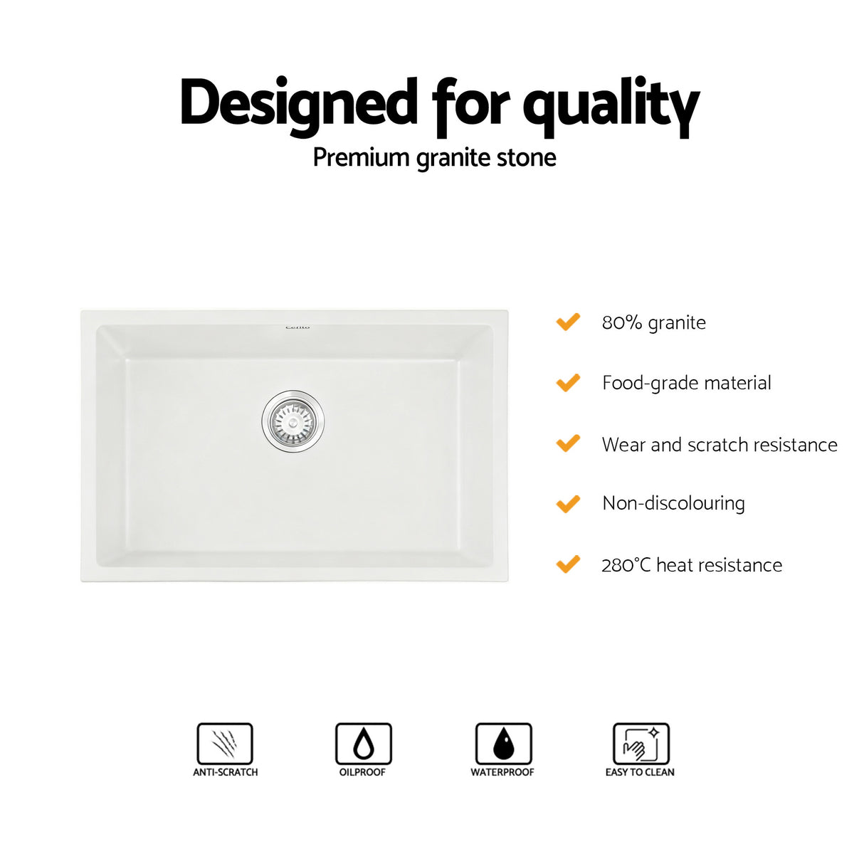 Granite stone kitchen sink, white single bowl 70x45cm