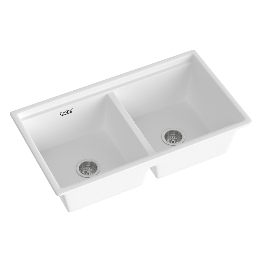 Granite stone laundry sink, white double bowl 79x46cm
