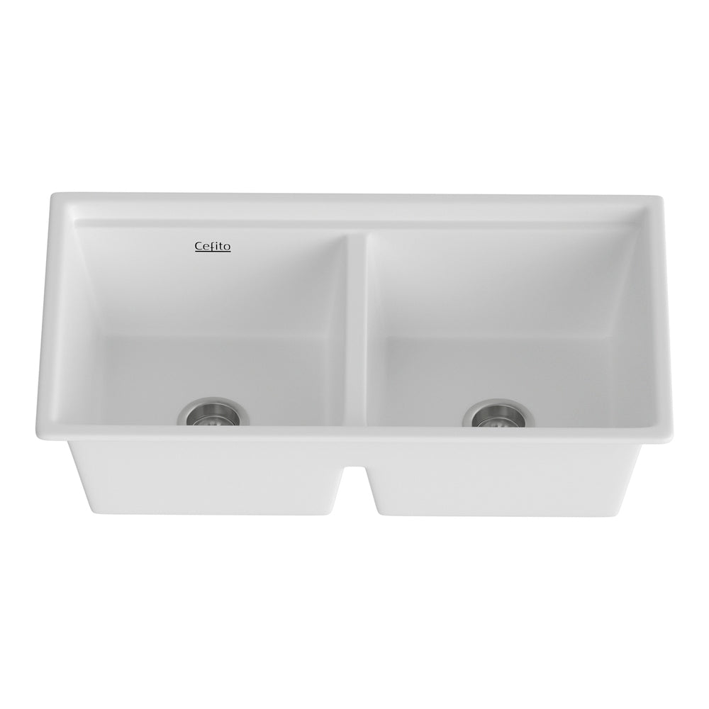 Granite stone laundry sink, white double bowl 79x46cm