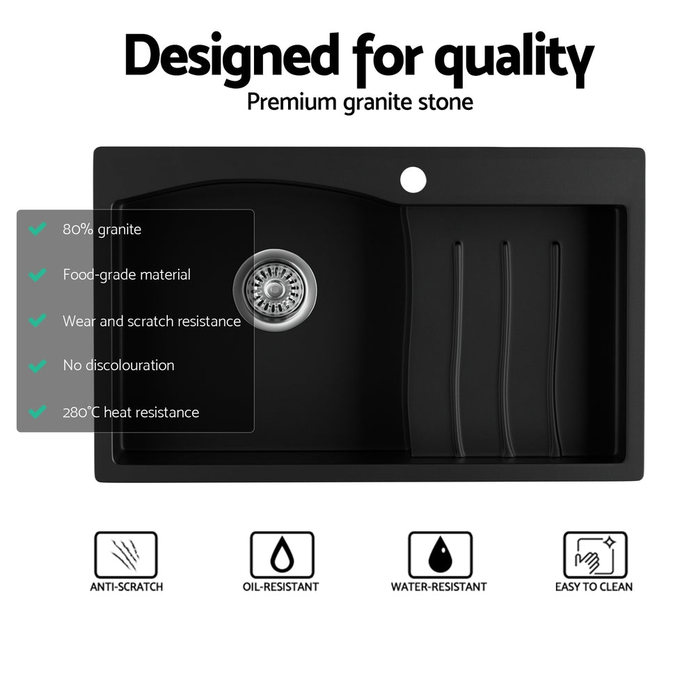 Granite stone laundry sink, black single bowl 74x45cm