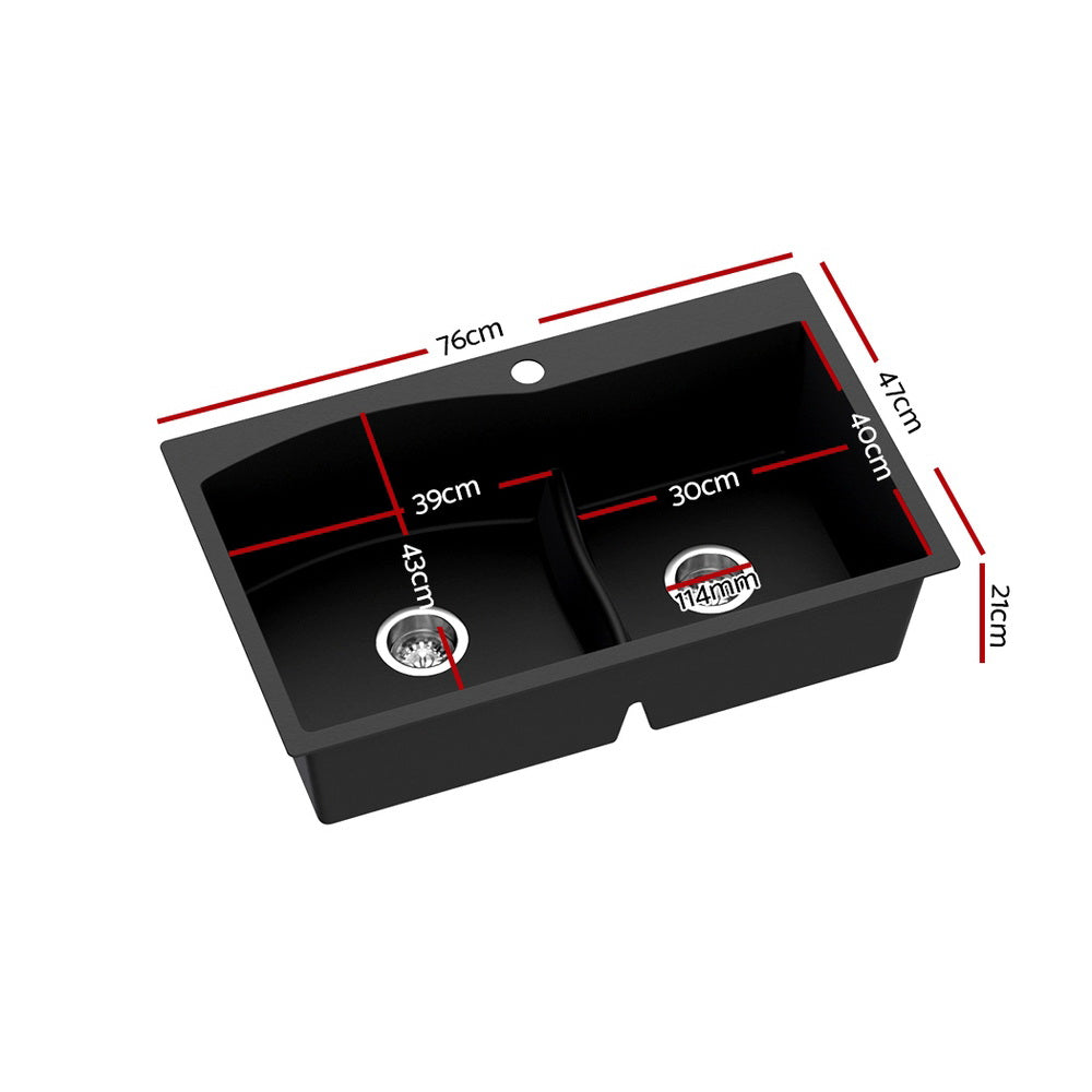 Granite stone laundry sink, black double bowl 76x47cm
