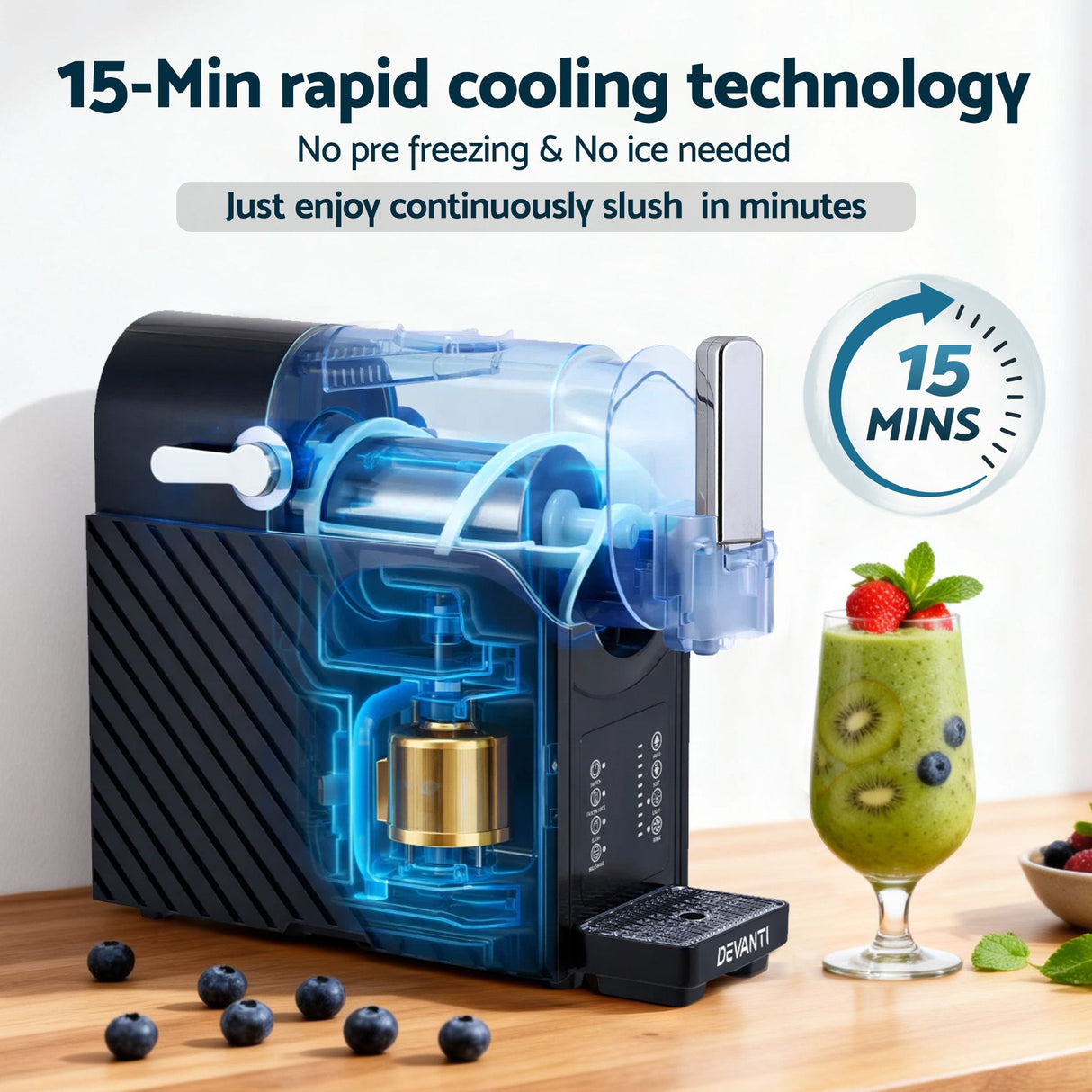 Slushie machine front view showing LED display and touch screen controls