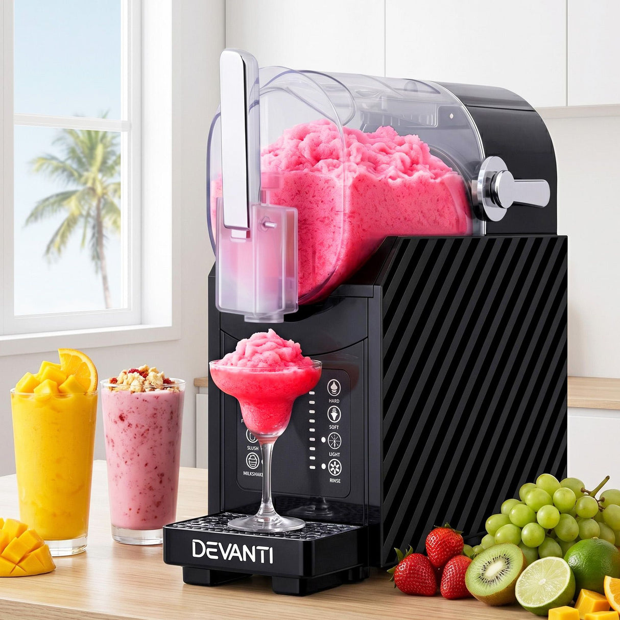 Top view of the slushie machine with the transparent lid removed
