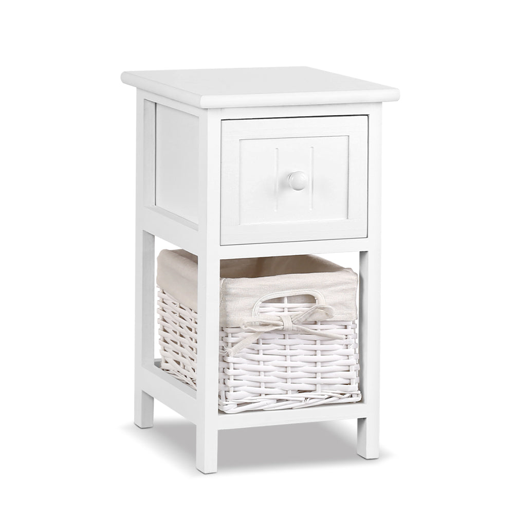 Fingal Head Drawer Basket Bedside Table, White 2pcs