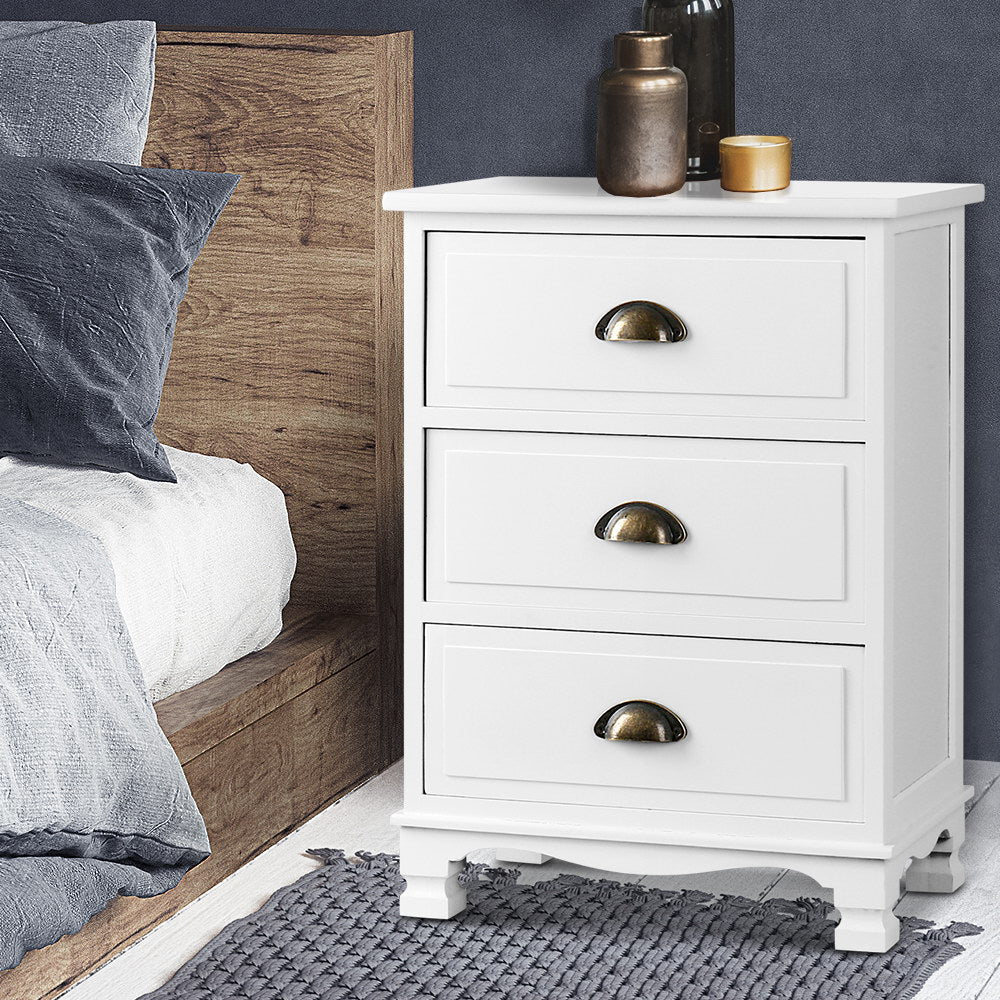 Uralba 3 Drawer Vintage Bedside Table, White