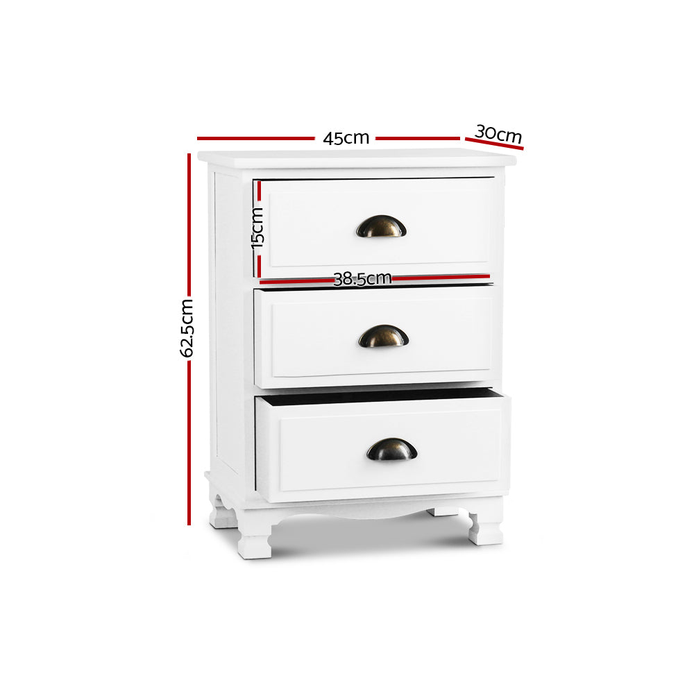 Uralba 3 Drawer Vintage Bedside Table, White
