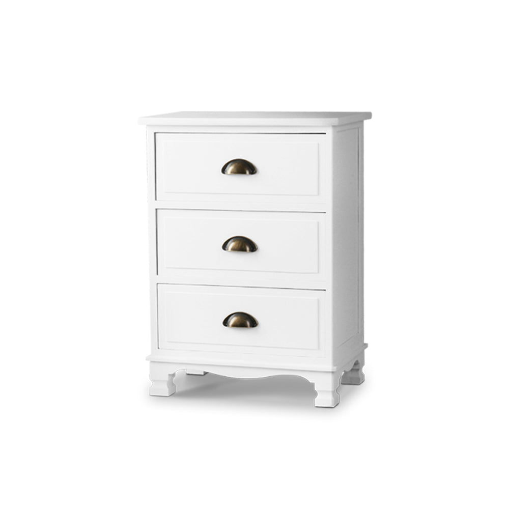 Uralba 3 Drawer Vintage Bedside Table, White