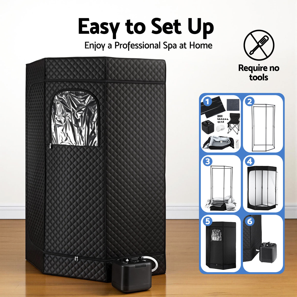 Foldable chair rated to 120 kg with carry bag supplied with the sauna