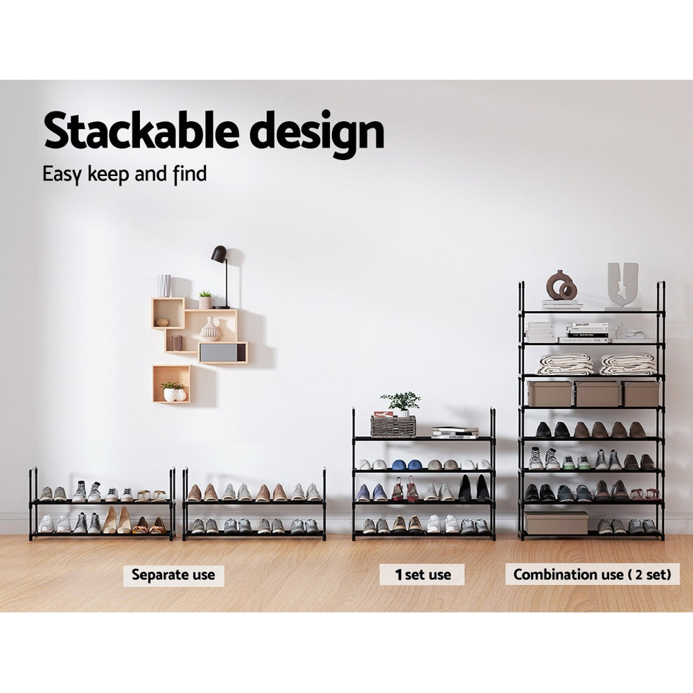 Artiss 4-Tier 16-Pair Stackable Black Shoe Rack — Innovative Design — Allure Home Collections