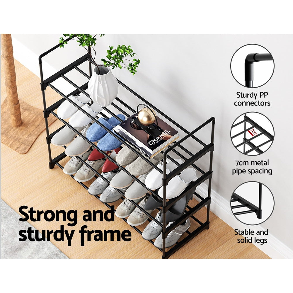 Artiss 4-Tier 16-Pair Stackable Black Shoe Rack — Innovative Design — Allure Home Collections