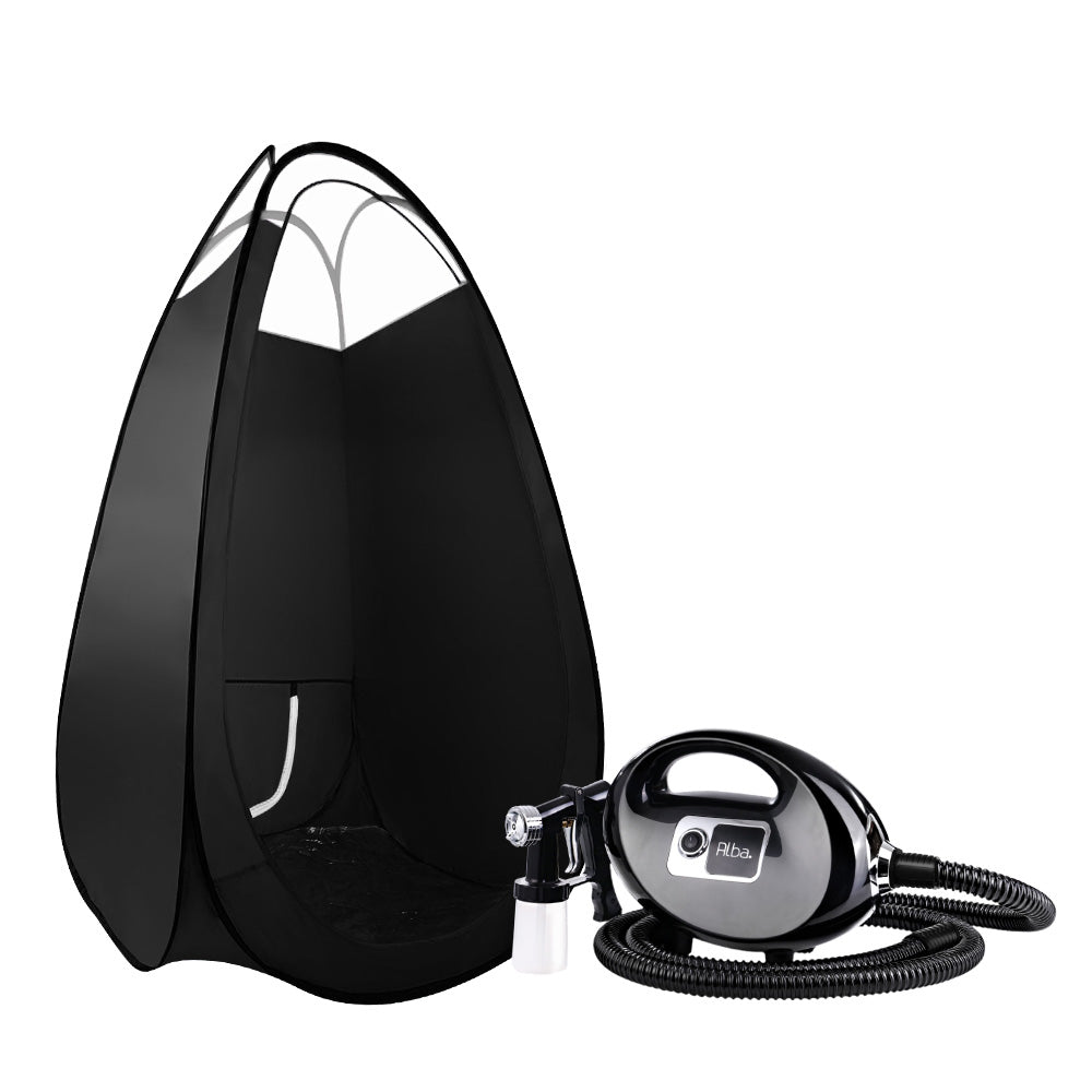Mojacar HVLP spray tan machine with a pop up tanning tent