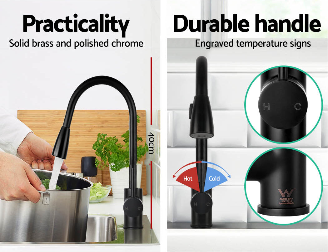Pull Out Kitchen Mixer Tap Gooseneck Matte Black