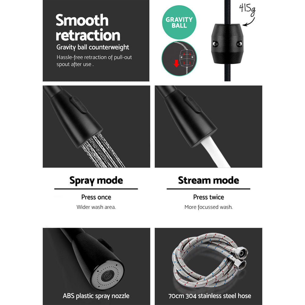 Pull Out Kitchen Mixer Tap Gooseneck Matte Black