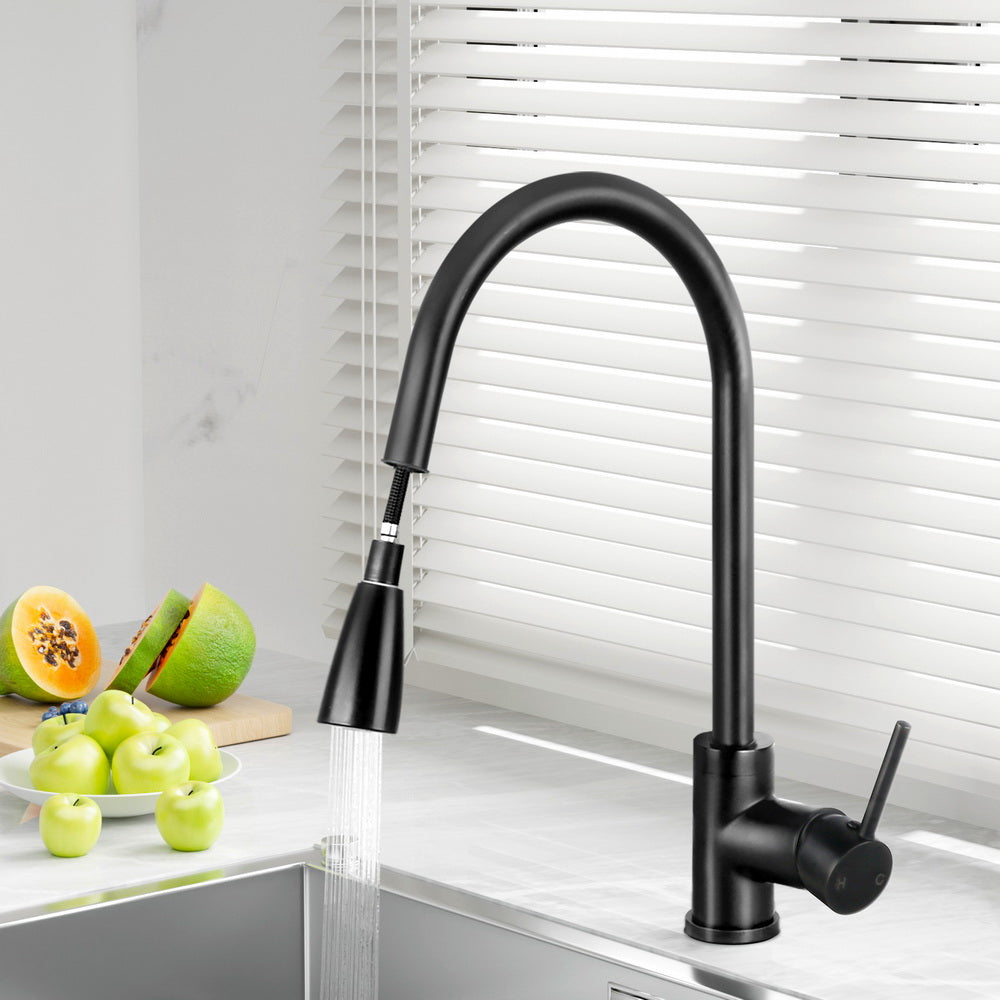 Pull Out Kitchen Mixer Tap Gooseneck Matte Black