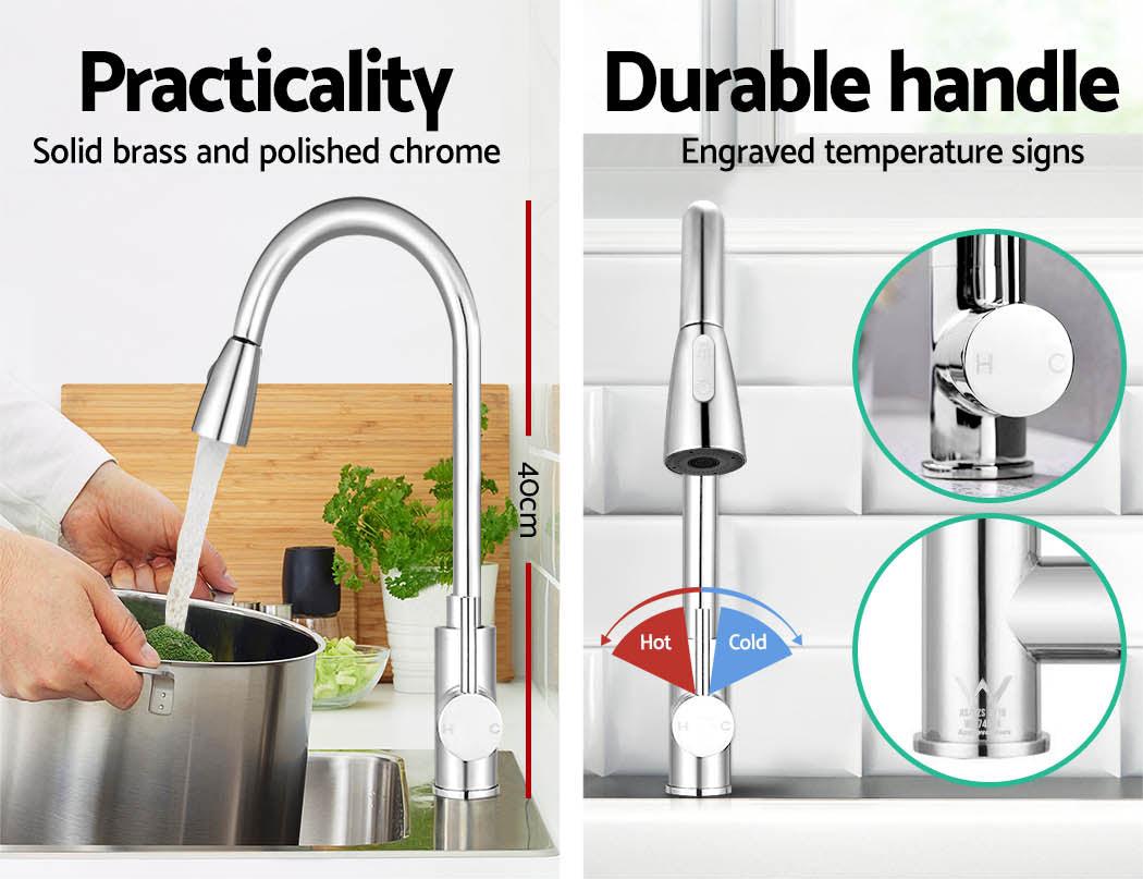 Pull Out Kitchen Mixer Tap Gooseneck Chrome