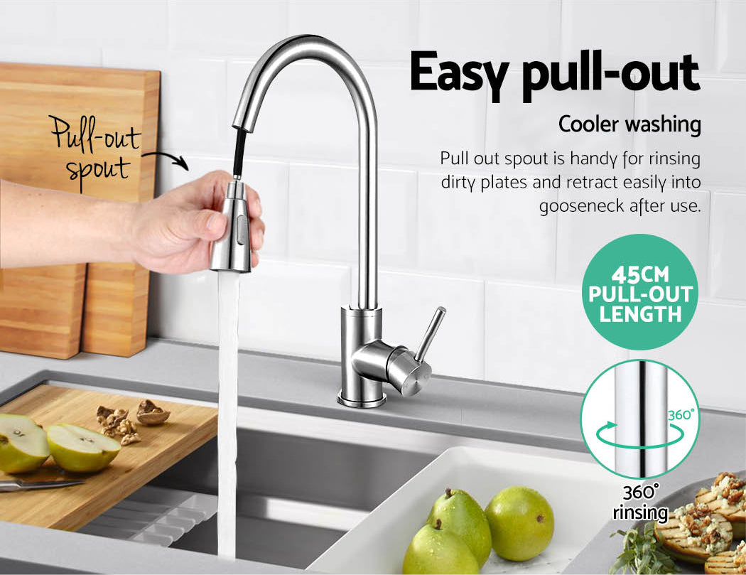 Pull Out Kitchen Mixer Tap Gooseneck Chrome