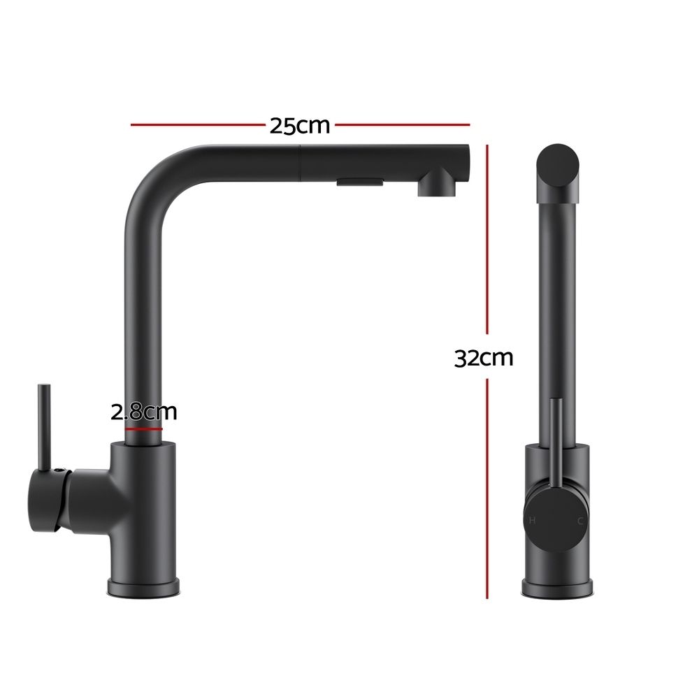 Pull Out Kitchen Mixer Tap Rectangle Spout Matte Black