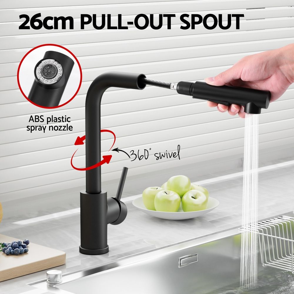 Pull Out Kitchen Mixer Tap Rectangle Spout Matte Black