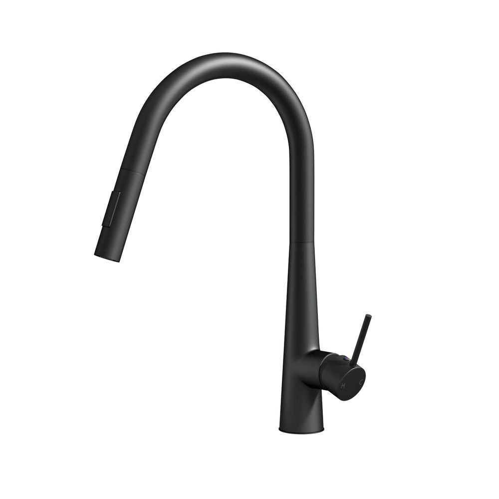 Pull Out Kitchen Mixer Tap Round Spout Matte Black