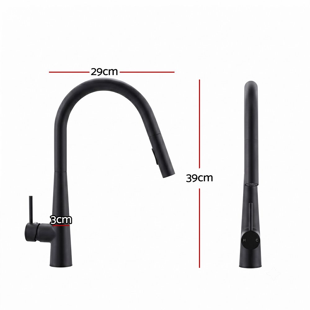 Pull Out Kitchen Mixer Tap Round Spout Matte Black