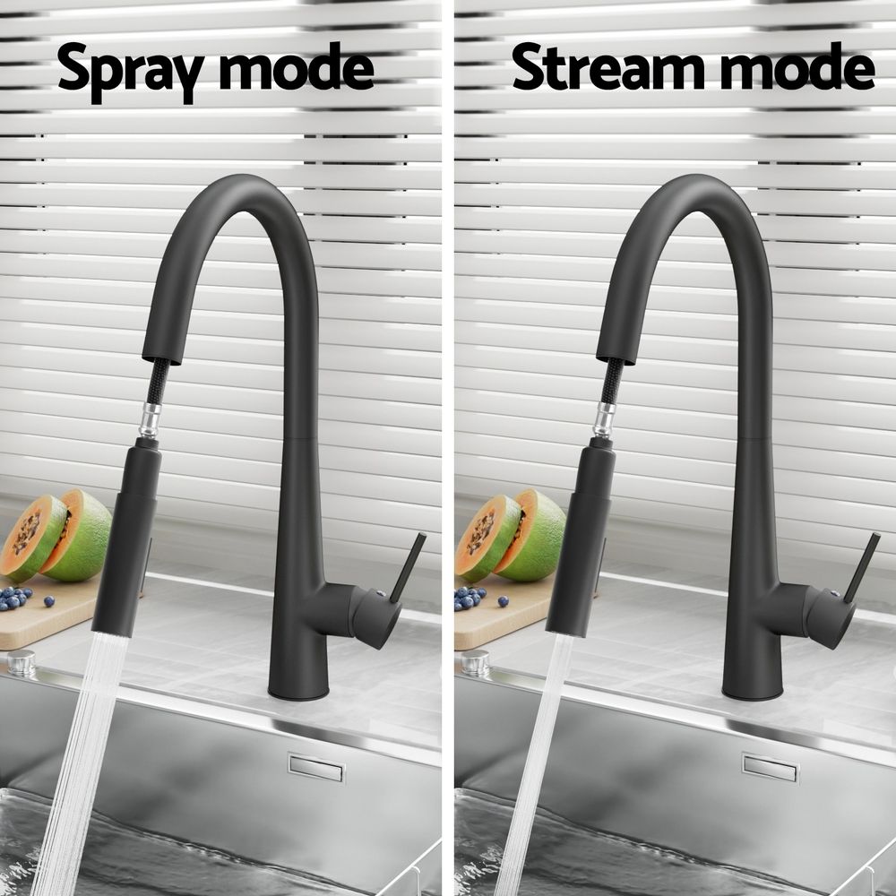 Pull Out Kitchen Mixer Tap Round Spout Matte Black