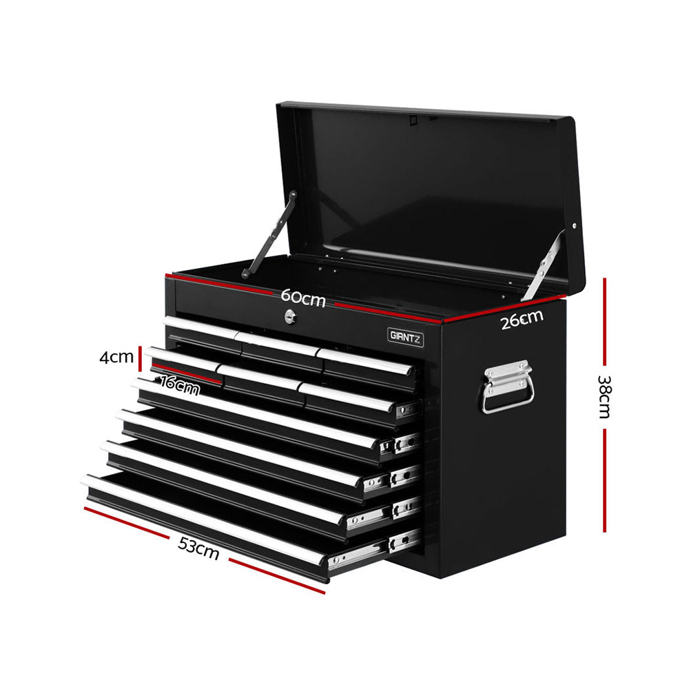 Black 10 drawer tool chest with drawers open