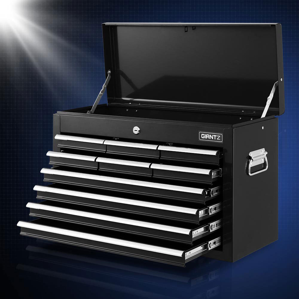 Black 10 drawer tool chest showing drawer layout