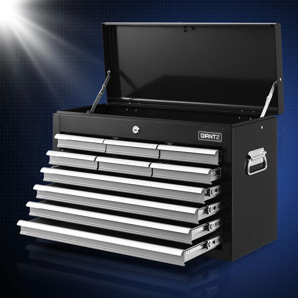 10 Drawer Steel Tool Chest Cabinet Lockable Black and Grey
