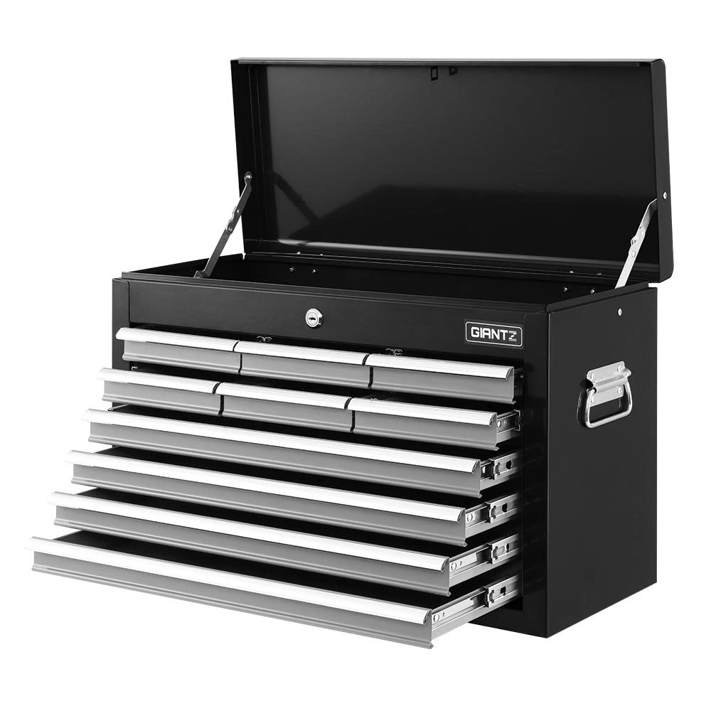 10 Drawer Steel Tool Chest Cabinet Lockable Black and Grey