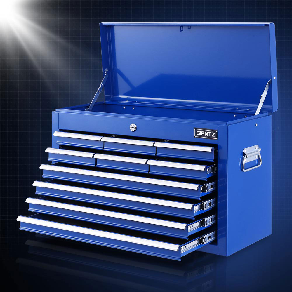 Blue 10 drawer tool chest showing drawer layout