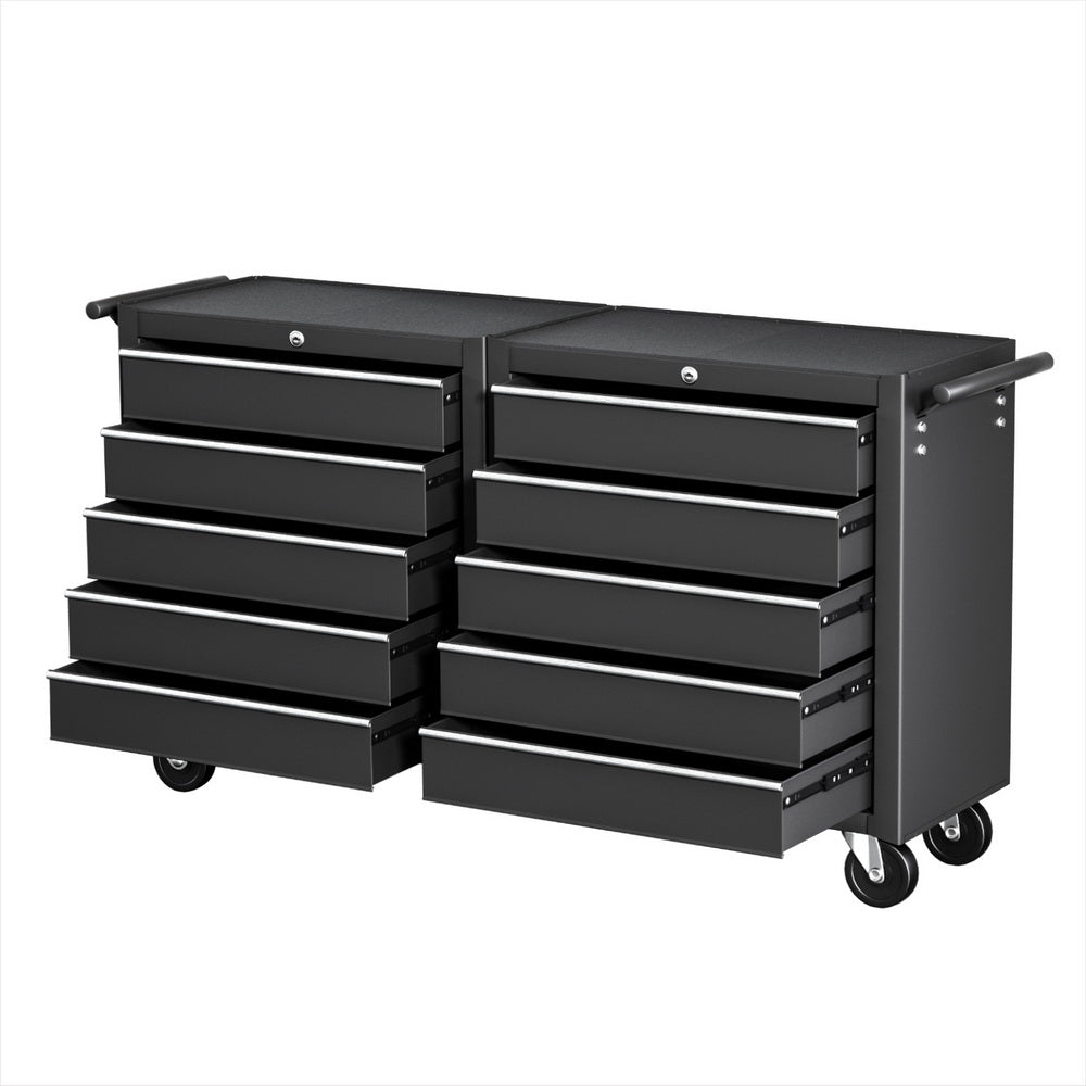 Tool chest trolley with 10 drawers in black