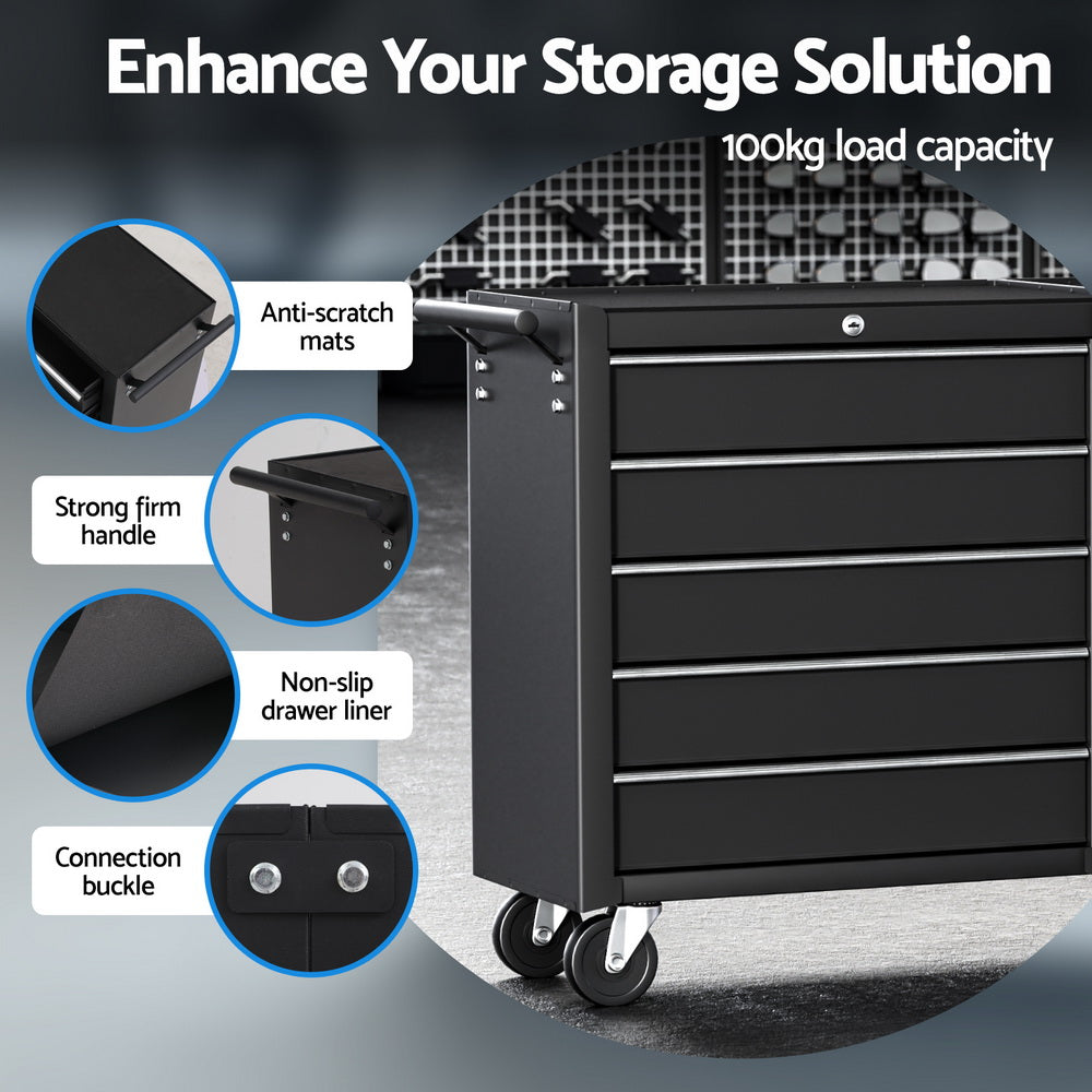 Tool chest trolley with 10 drawers in black