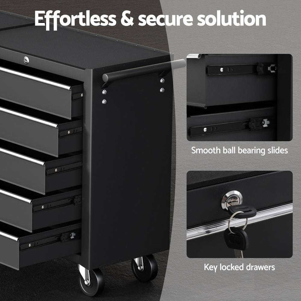 Tool chest trolley with 10 drawers in black