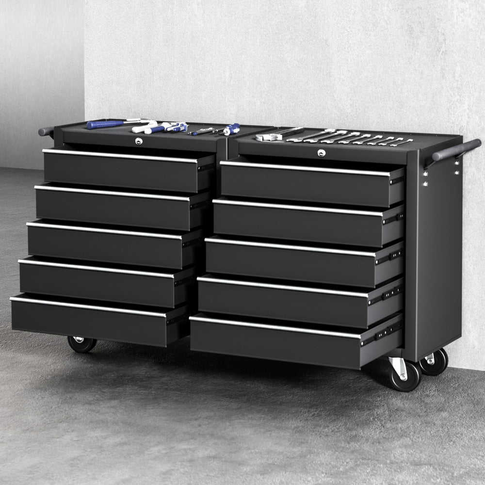 Tool chest trolley with 10 drawers in black