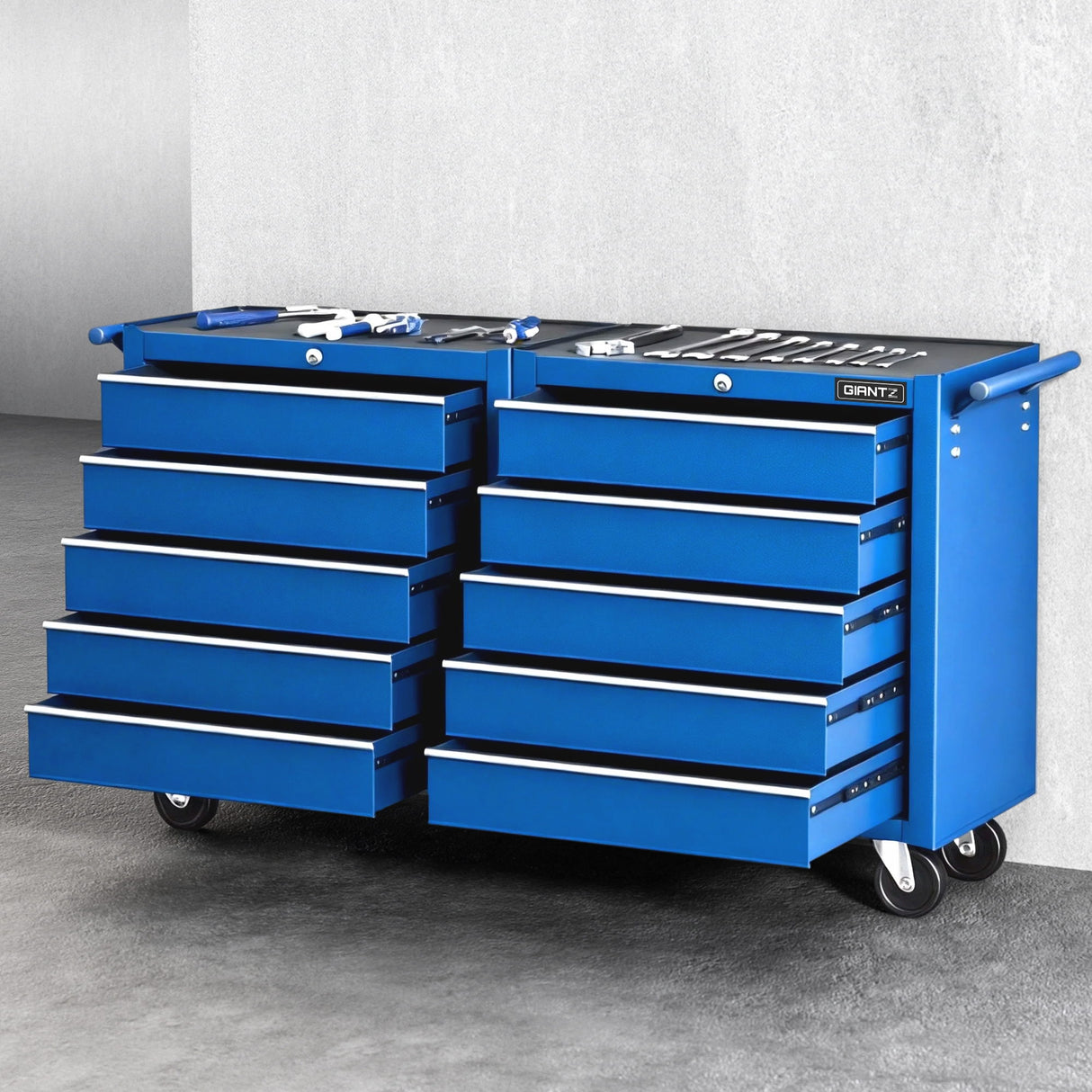Tool chest trolley with 10 drawers in blue